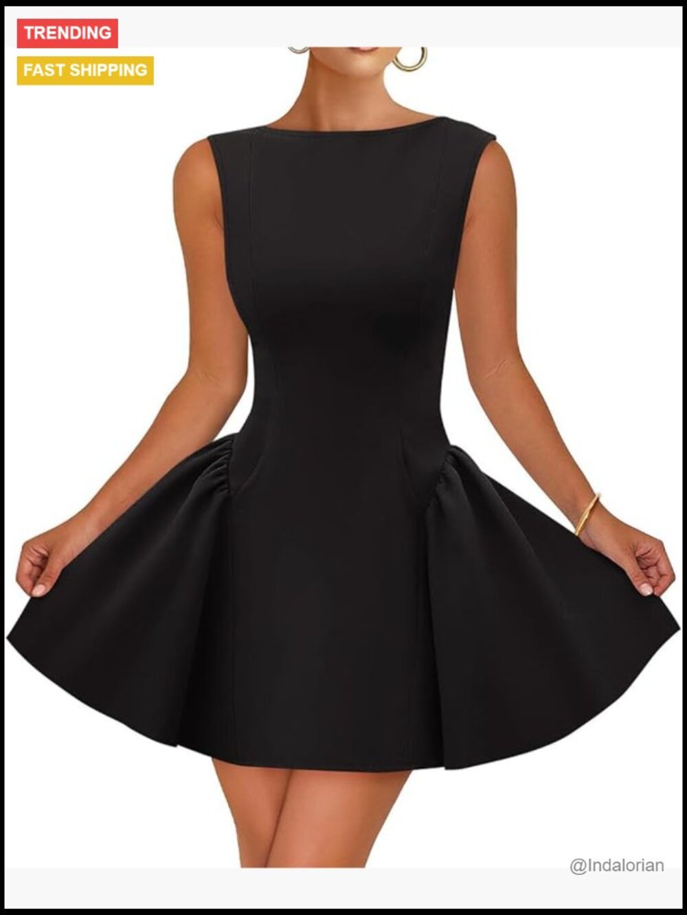 Sleeveless Backless Cocktail Mini Dress Boat Neck Swing A Line